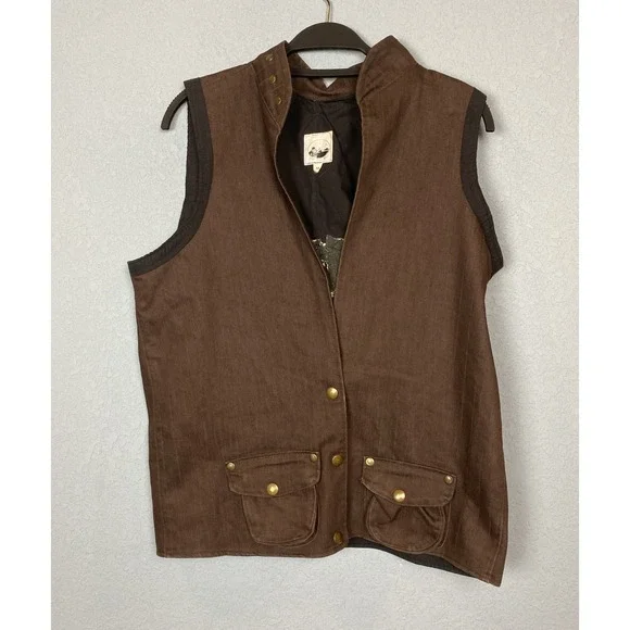 Lost Boy Rags Denim Vest Gilet Men's M Steampunk Brown Brass Snap - Picture 4 of 6